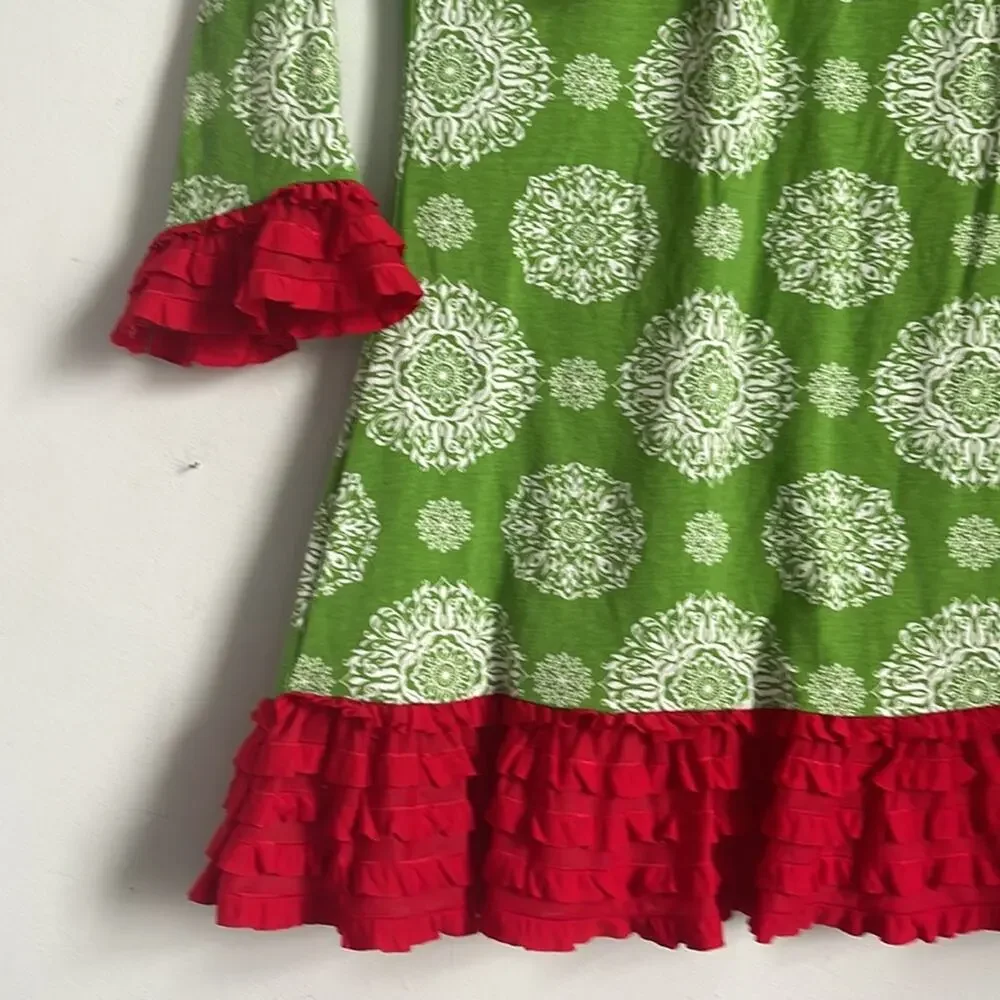 Counting Daisies mandala ruffle hem jersey knit Christmas dress sz 10